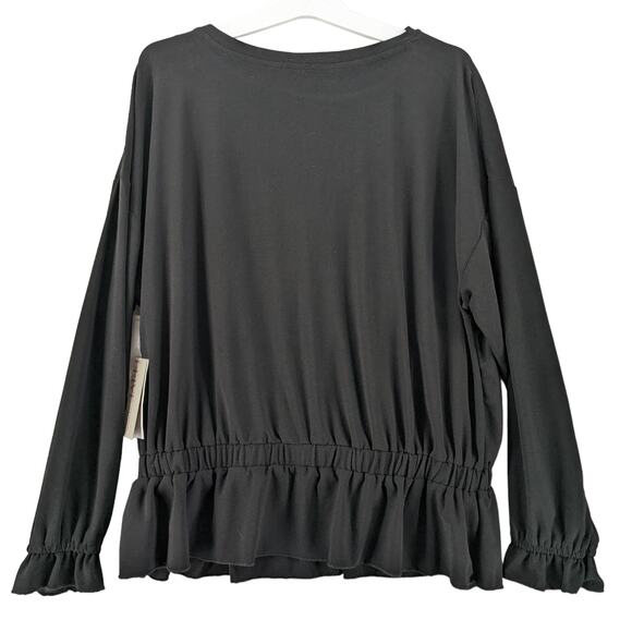 Willow Drive Blouse Medium Black Boat Neck Peplum Hem‎ Long Sleeves Ruffle Cuffs - Picture 3 of 12